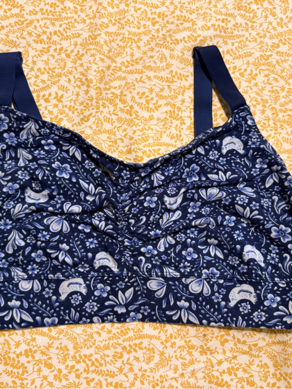 Duluth Trading Co Navy Floral Wireless Bralette with White Accents